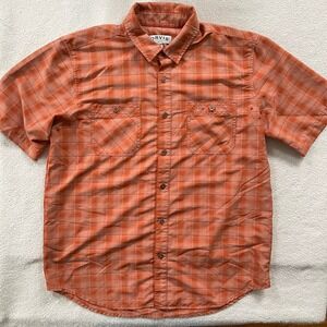 Orvis Button Down Shirt Mens L Orange Plaid Short Sleeve Outdoor Fishing Hiking